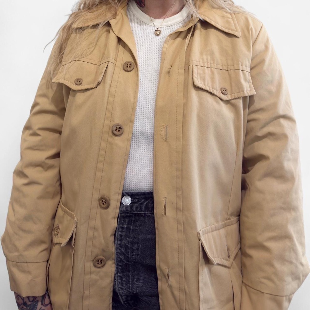 Vintage 1970s Tan 4 Pocket Jacket with Faux Fur lining - Picture 2 of 4